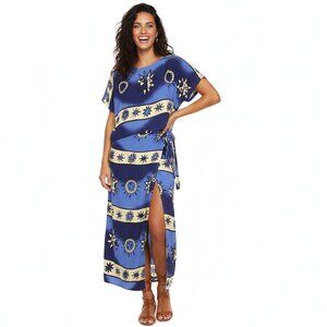 Vintage 90s Venus Sun & Moon Print Rayon Crop Top Wrap Maxi Skirt Co-ord Set